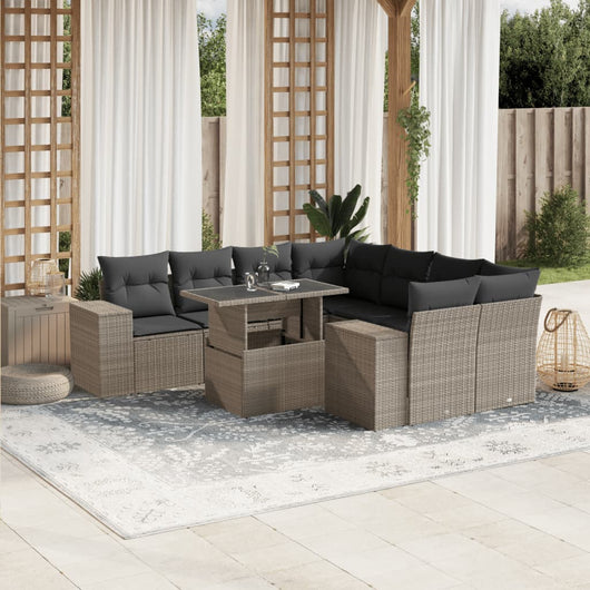 vidaXL Set Divano da Giardino 9pz con Cuscini Grigio Chiaro Polyrattan
