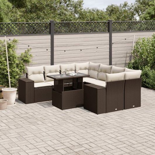 vidaXL Set Divani da Giardino 9pz con Cuscini Marrone in Polyrattan