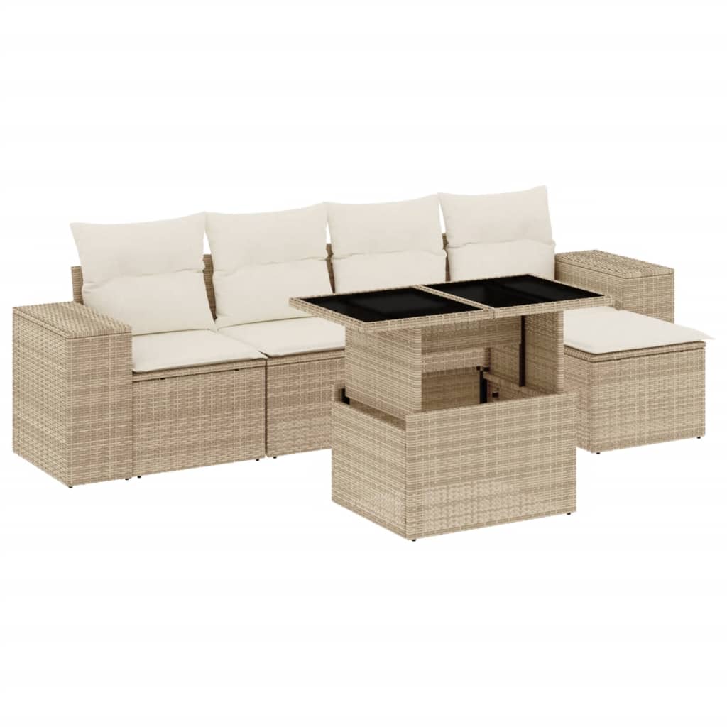 Set Divano da Giardino 6 pz con Cuscini Beige in Polyrattan 3269128