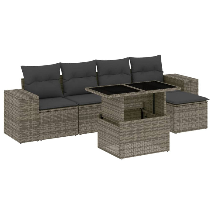 Set Divano da Giardino 6 pz con Cuscini Grigio in Polyrattan 3269130