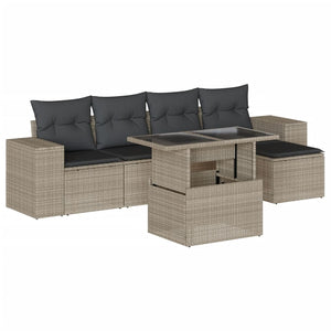 vidaXL Set Divano da Giardino 6pz con Cuscini Grigio Chiaro Polyrattan