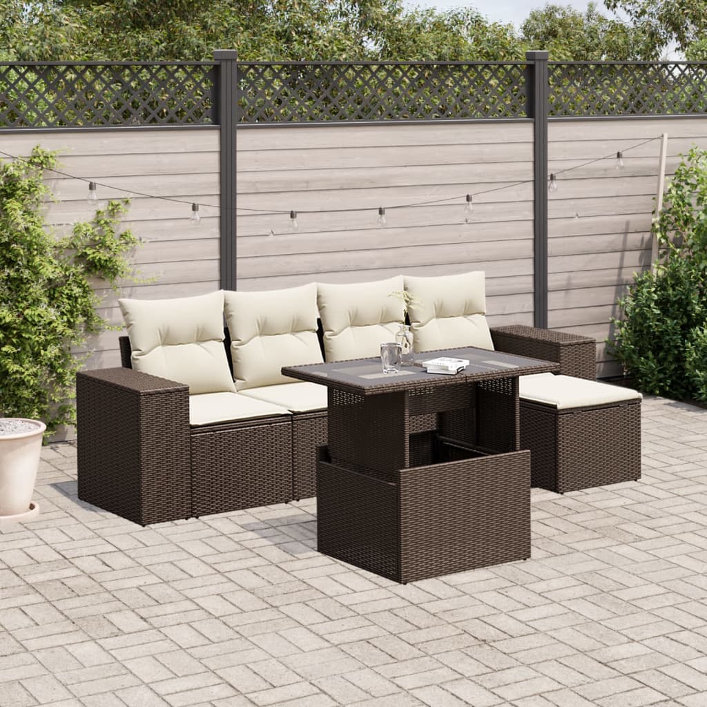 vidaXL Set Divano da Giardino 6 pz con Cuscini Marrone in Polyrattan
