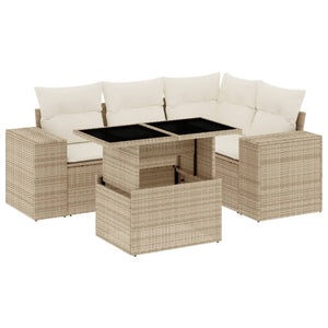 vidaXL Set Divano da Giardino 5 pz con Cuscini Beige in Polyrattan