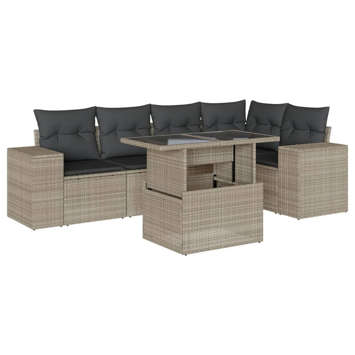 vidaXL Set Divano da Giardino 6pz con Cuscini Grigio Chiaro Polyrattan