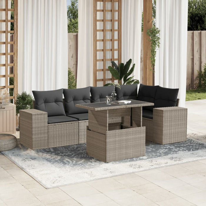 vidaXL Set Divano da Giardino 6pz con Cuscini Grigio Chiaro Polyrattan