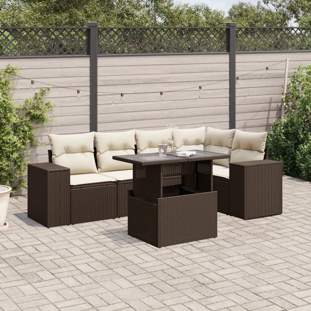 vidaXL Set Divano da Giardino 6 pz con Cuscini Marrone in Polyrattan