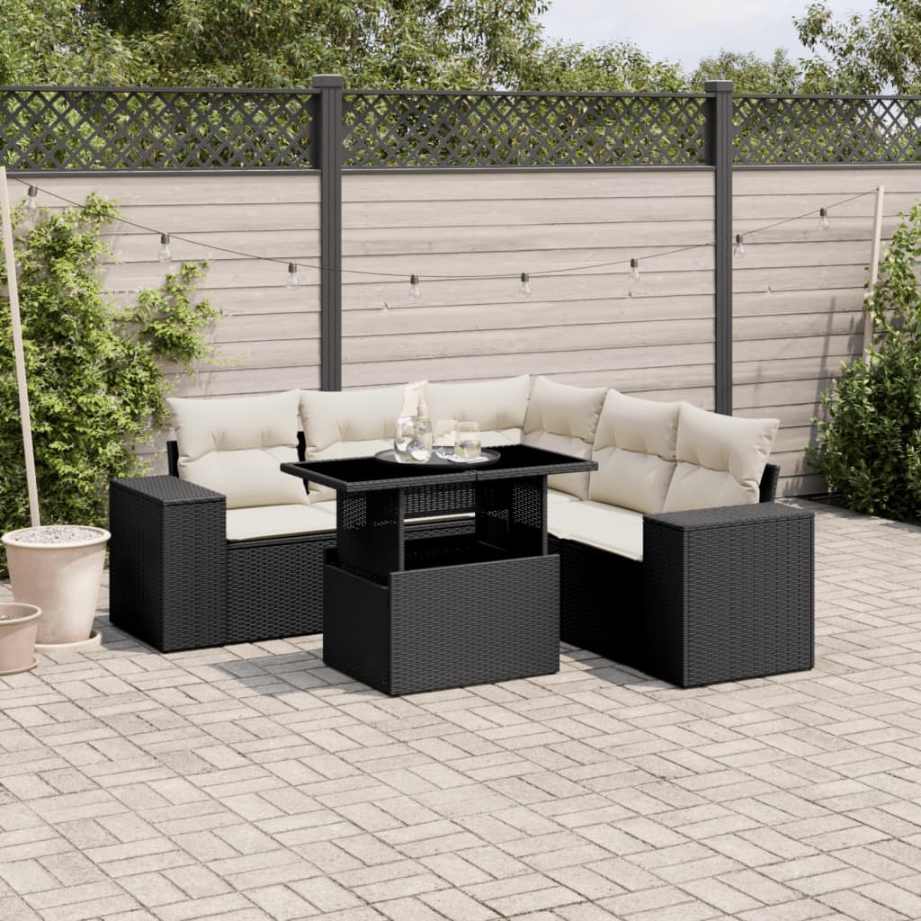 Set Divano da Giardino 6 pz con Cuscini Nero in Polyrattan 3269156