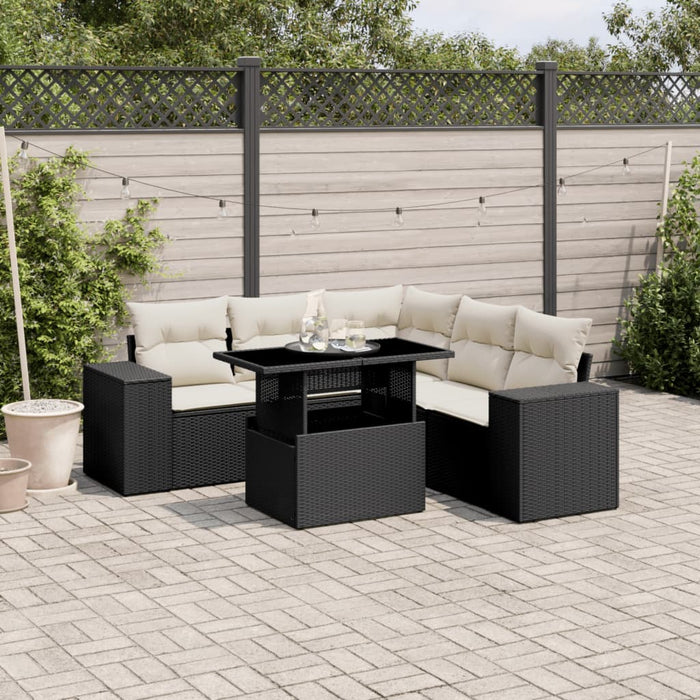 Set Divano da Giardino 6 pz con Cuscini Nero in Polyrattan 3269156