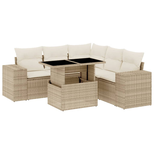 vidaXL Set Divano da Giardino 6 pz con Cuscini Beige in Polyrattan