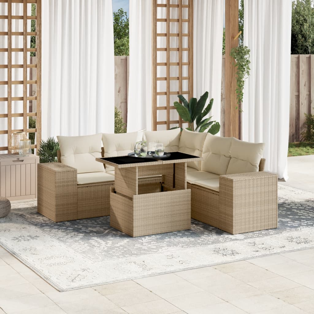 vidaXL Set Divano da Giardino 6 pz con Cuscini Beige in Polyrattan