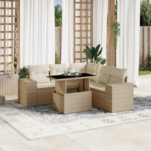 vidaXL Set Divano da Giardino 6 pz con Cuscini Beige in Polyrattan