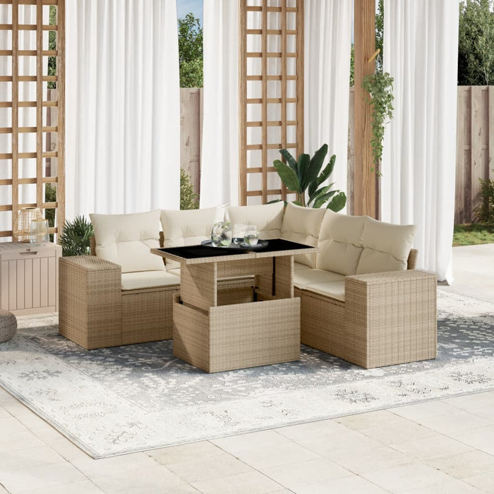 vidaXL Set Divano da Giardino 6 pz con Cuscini Beige in Polyrattan