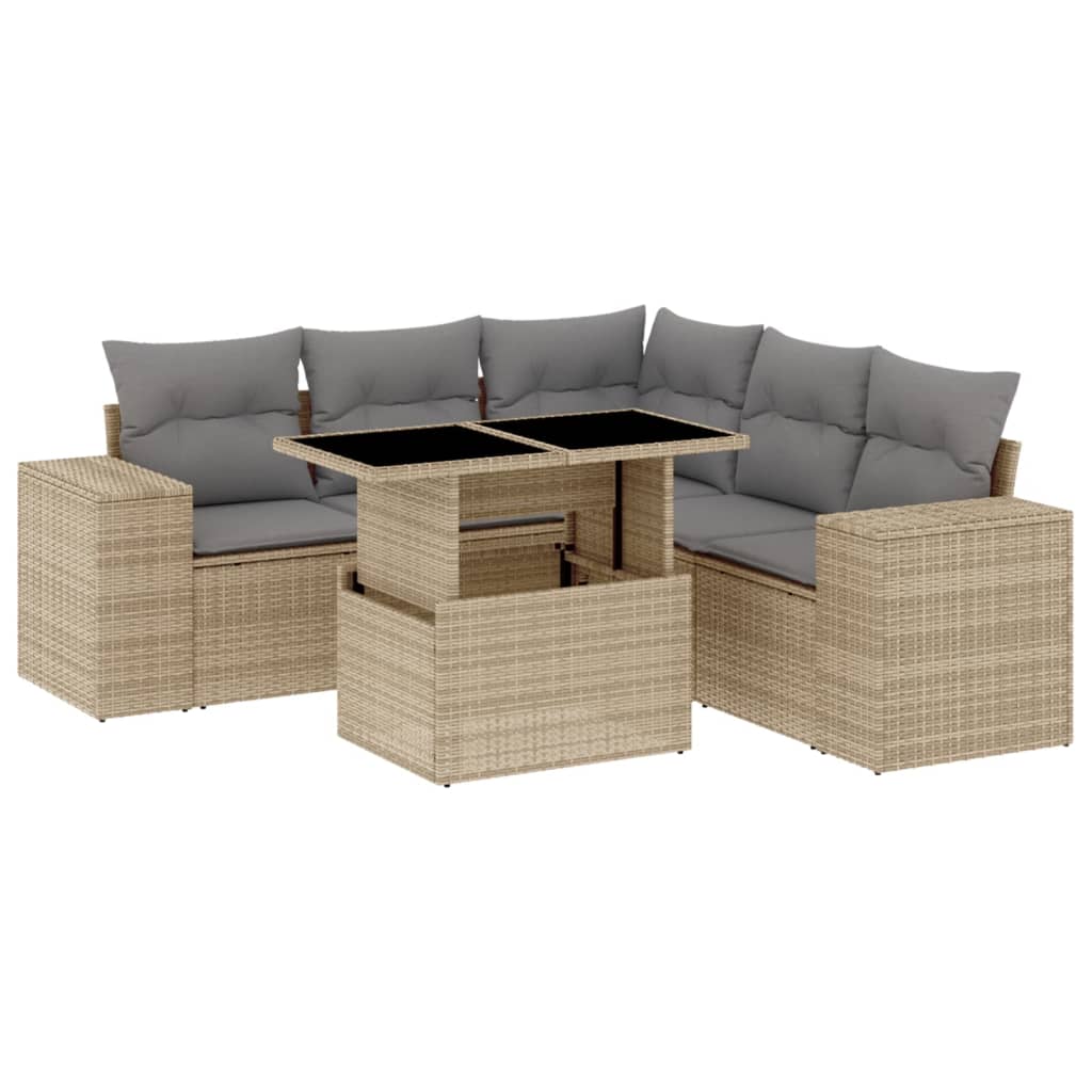 vidaXL Set Divano da Giardino 6 pz con Cuscini Beige in Polyrattan