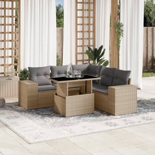 vidaXL Set Divano da Giardino 6 pz con Cuscini Beige in Polyrattan