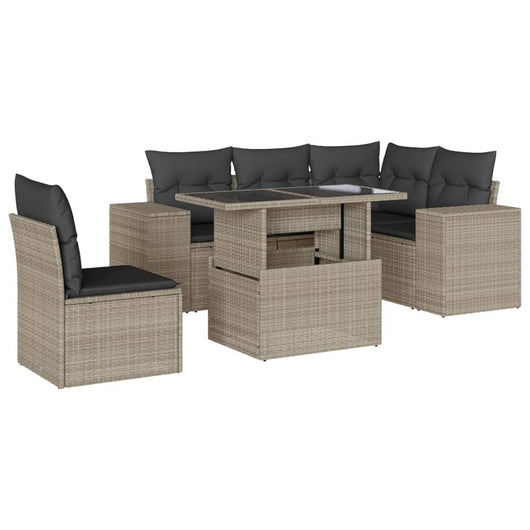 vidaXL Set Divano da Giardino 6pz con Cuscini Grigio Chiaro Polyrattan