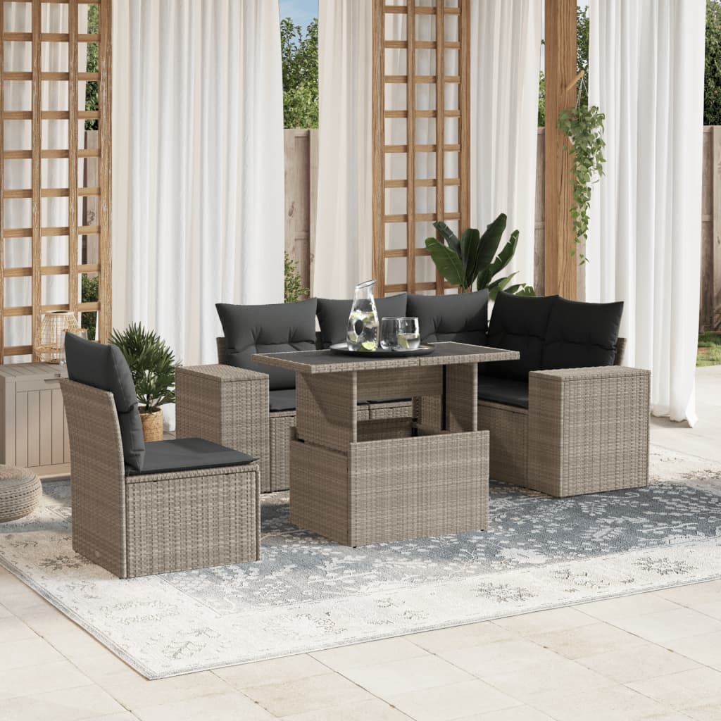 vidaXL Set Divano da Giardino 6pz con Cuscini Grigio Chiaro Polyrattan