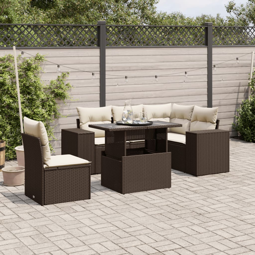 vidaXL Set Divano da Giardino 6 pz con Cuscini Marrone in Polyrattan