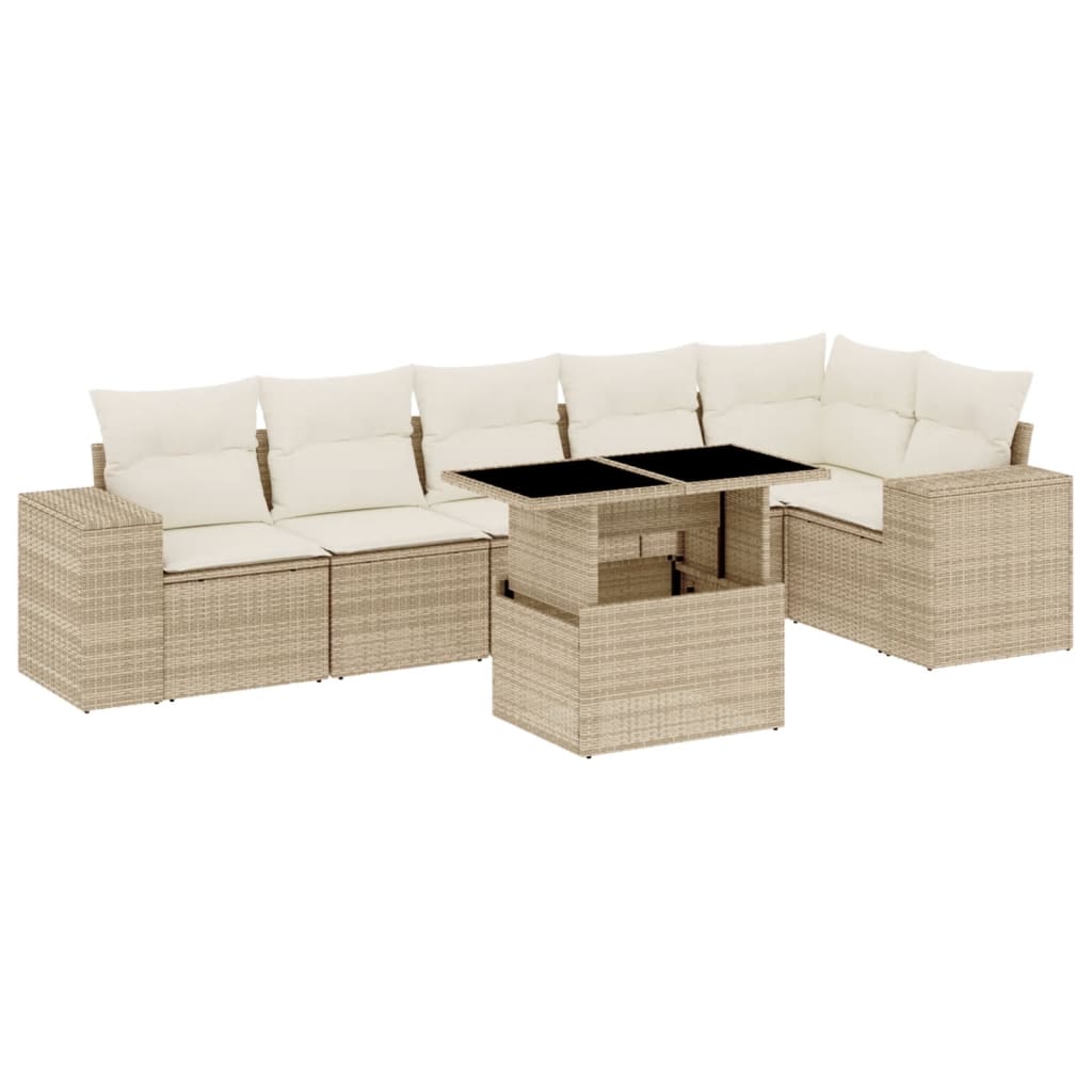 vidaXL Set Divani da Giardino 7 pz con Cuscini Beige in Polyrattan