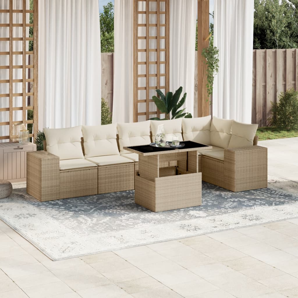 vidaXL Set Divani da Giardino 7 pz con Cuscini Beige in Polyrattan