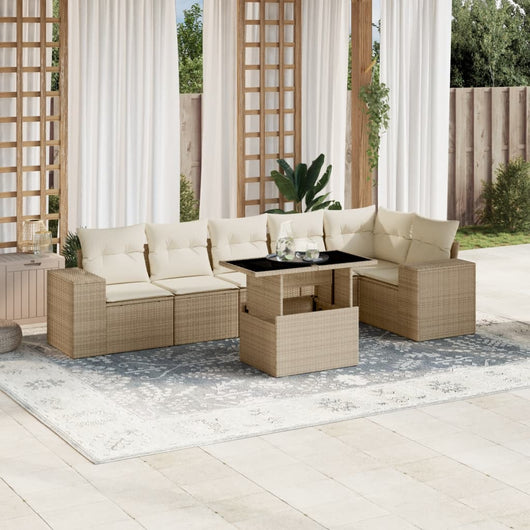 vidaXL Set Divani da Giardino 7 pz con Cuscini Beige in Polyrattan
