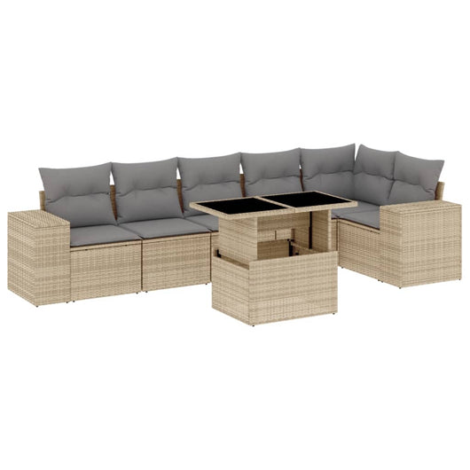 vidaXL Set Divani da Giardino 7 pz con Cuscini Beige in Polyrattan