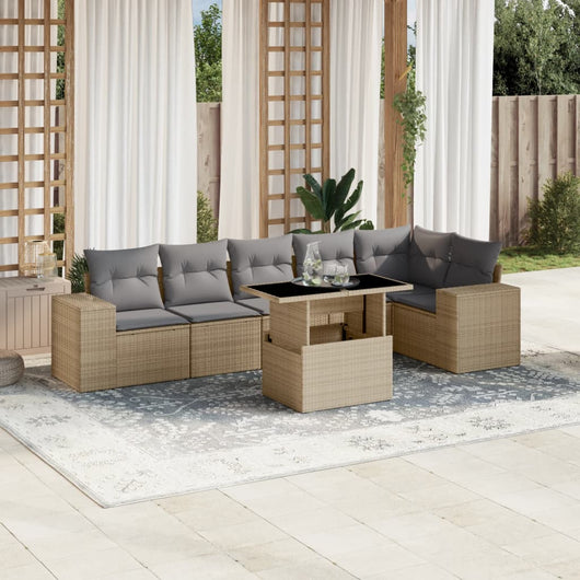 vidaXL Set Divani da Giardino 7 pz con Cuscini Beige in Polyrattan
