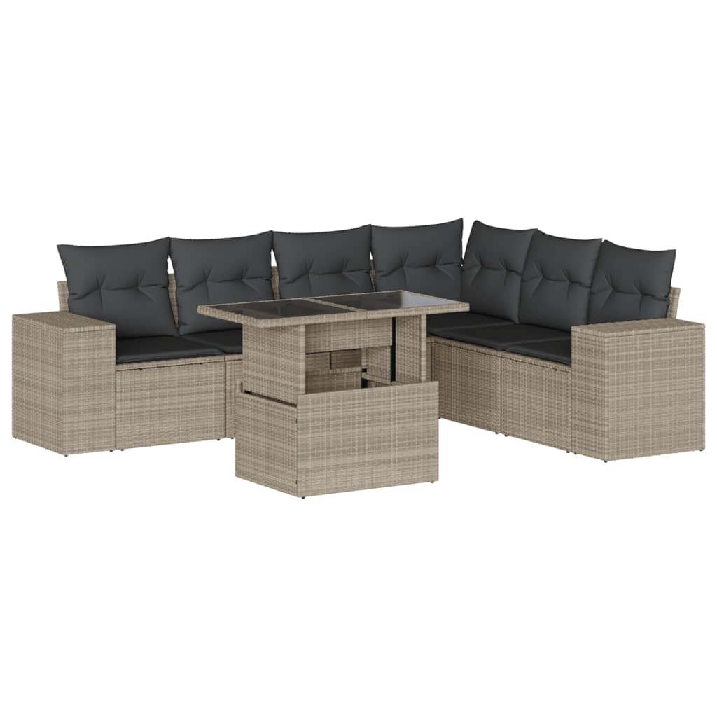 vidaXL Set Divani da Giardino 7pz con Cuscini Grigio Chiaro Polyrattan