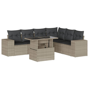 vidaXL Set Divani da Giardino 7pz con Cuscini Grigio Chiaro Polyrattan