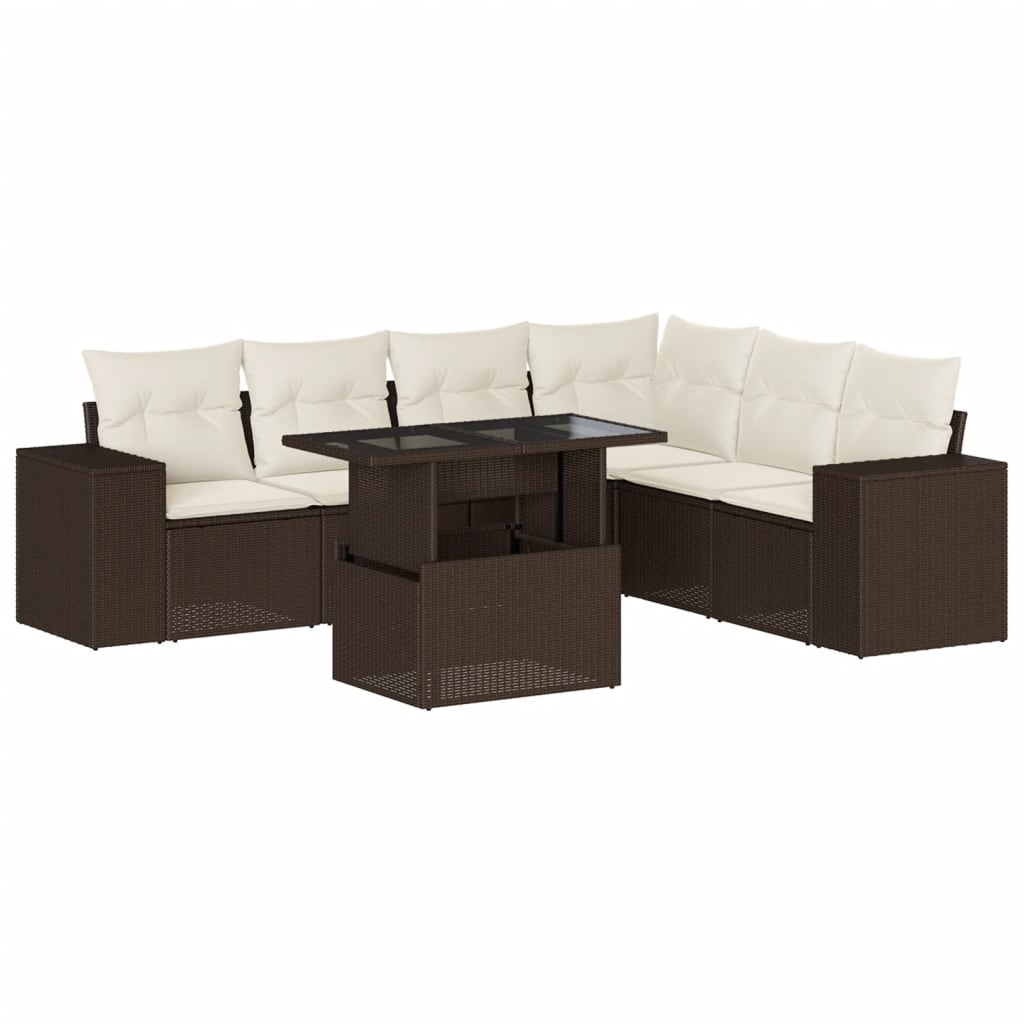 Set Divani da Giardino 7 pz con Cuscini Marrone in Polyrattan 3269193