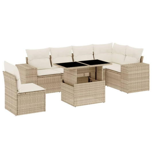vidaXL Set Divani da Giardino 7 pz con Cuscini Beige in Polyrattan