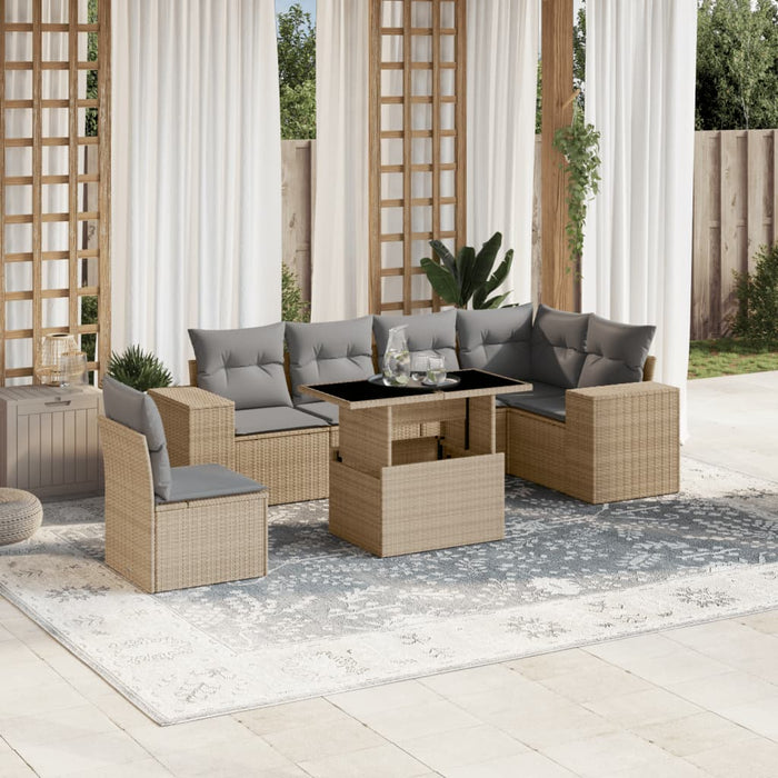 vidaXL Set Divani da Giardino 7 pz con Cuscini Beige in Polyrattan