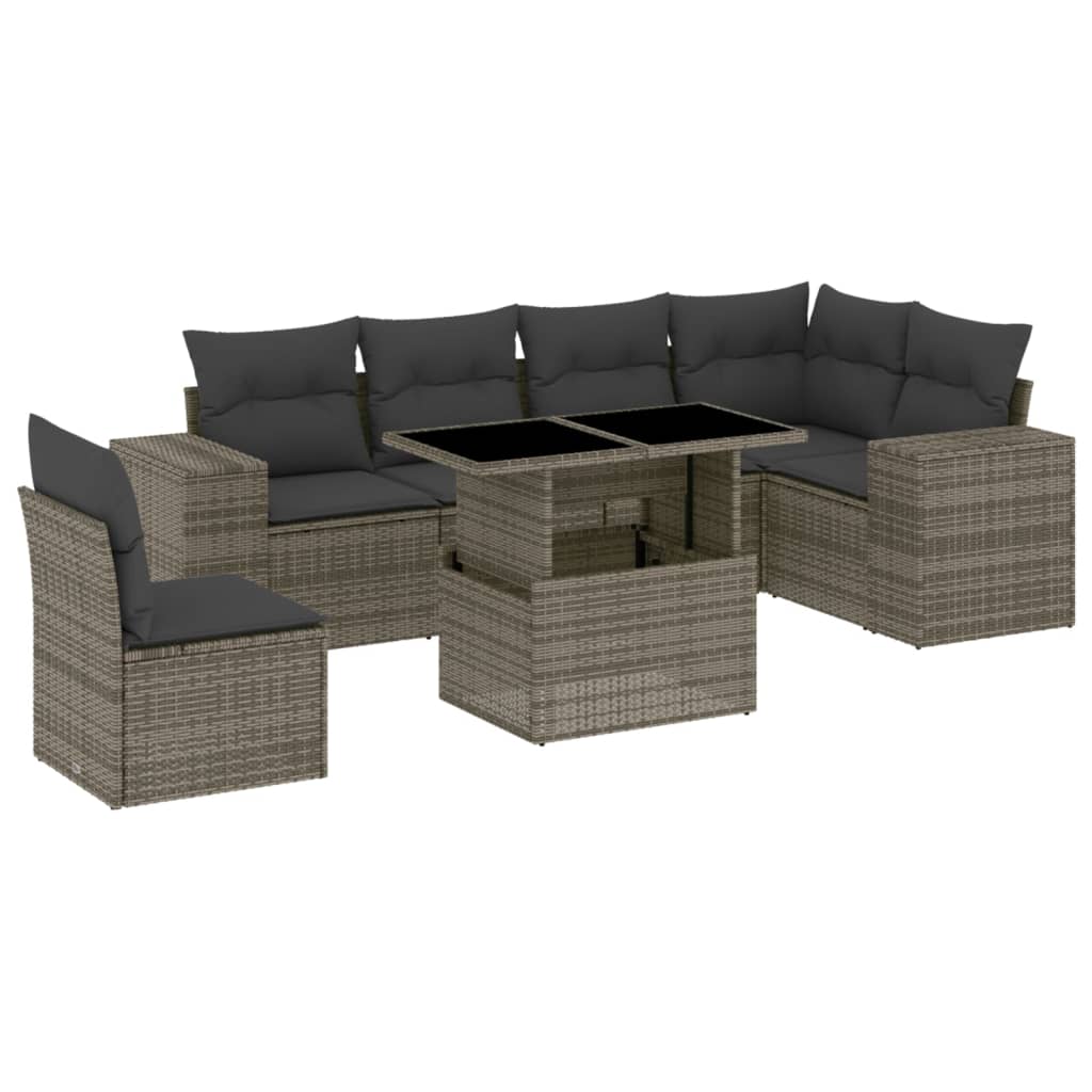 Set Divani da Giardino 7 pz con Cuscini Grigio in Polyrattan 3269200