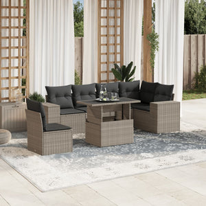 vidaXL Set Divani da Giardino 7pz con Cuscini Grigio Chiaro Polyrattan