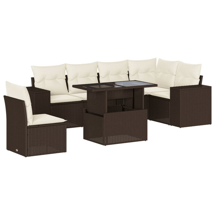 vidaXL Set Divani da Giardino 7 pz con Cuscini Marrone in Polyrattan