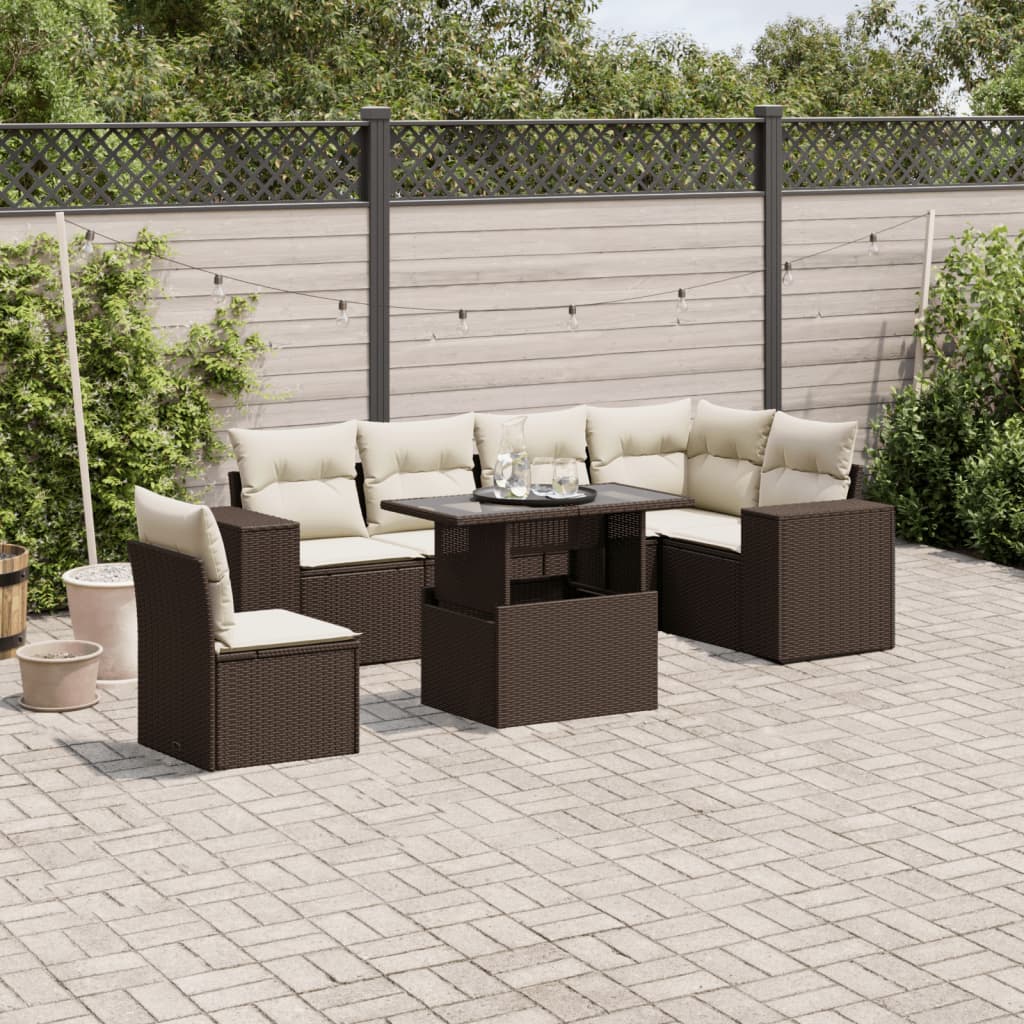 vidaXL Set Divani da Giardino 7 pz con Cuscini Marrone in Polyrattan