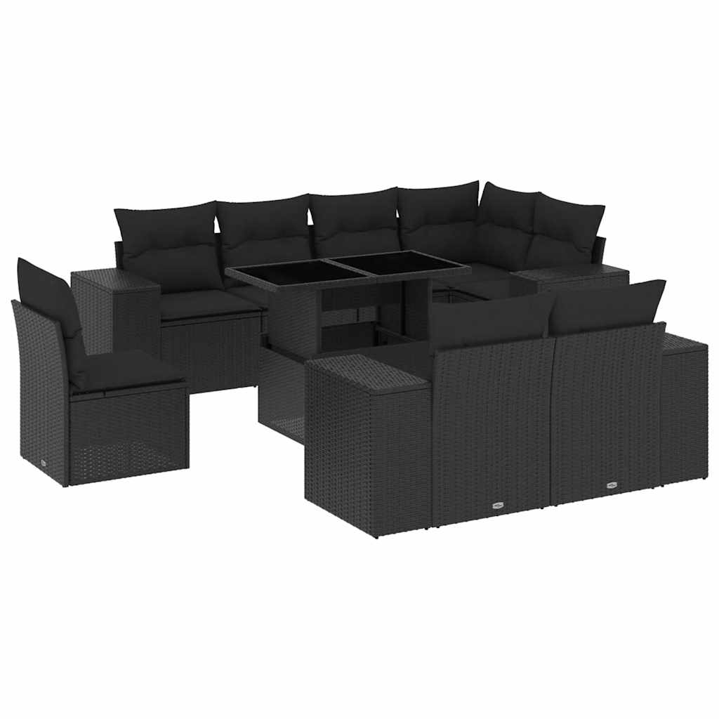 Set Divani da Giardino 9 pz con Cuscini Nero in Polyrattan 3269295