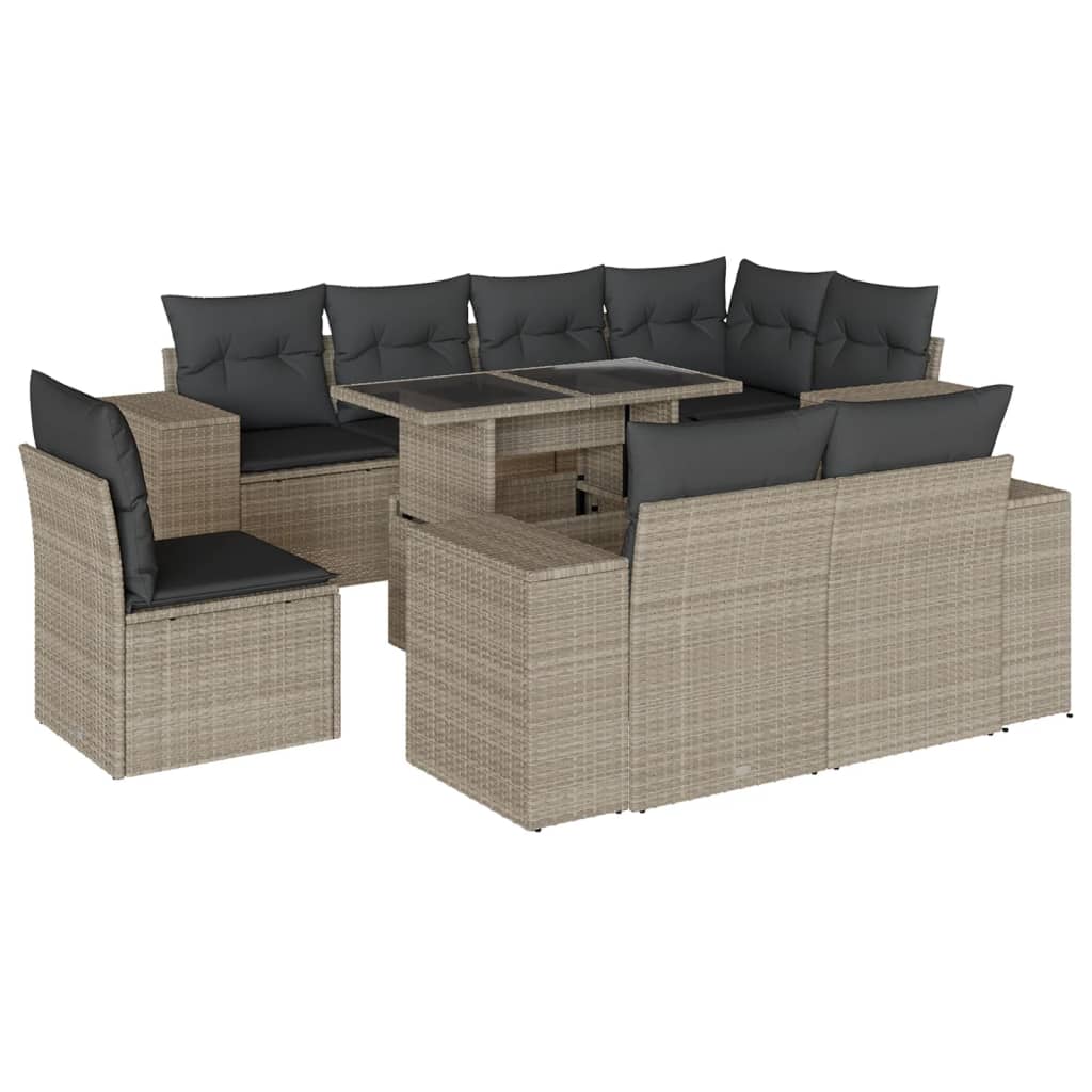 Set Divano da Giardino 9pz con Cuscini Grigio Chiaro Polyrattan 3269302