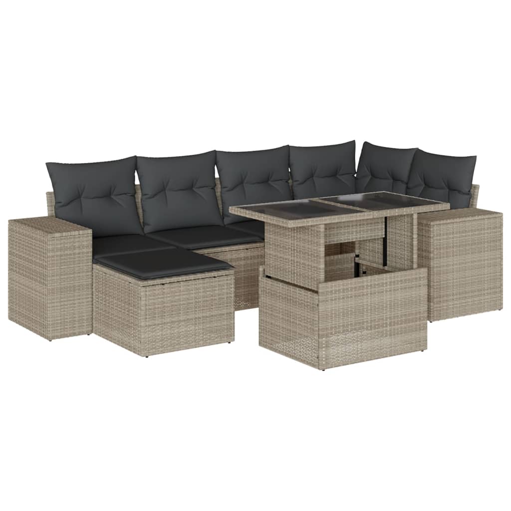 vidaXL Set Divani da Giardino 7pz con Cuscini Grigio Chiaro Polyrattan