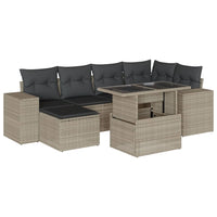 vidaXL Set Divani da Giardino 7pz con Cuscini Grigio Chiaro Polyrattan