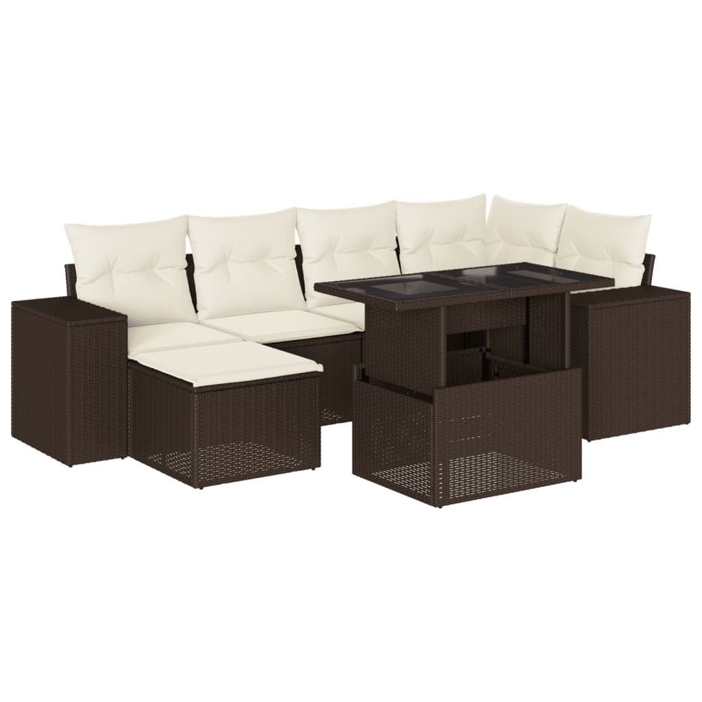 vidaXL Set Divani da Giardino 7 pz con Cuscini Marrone in Polyrattan