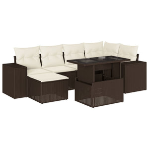 vidaXL Set Divani da Giardino 7 pz con Cuscini Marrone in Polyrattan
