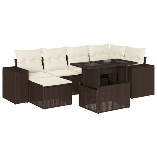 vidaXL Set Divani da Giardino 7 pz con Cuscini Marrone in Polyrattan