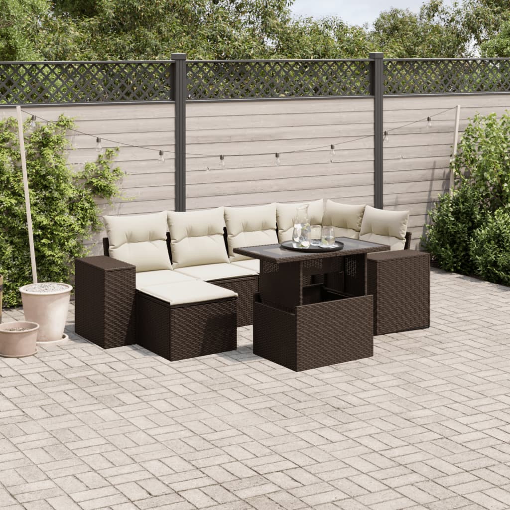 vidaXL Set Divani da Giardino 7 pz con Cuscini Marrone in Polyrattan