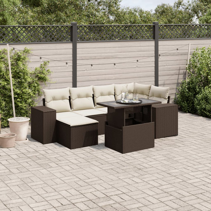 vidaXL Set Divani da Giardino 7 pz con Cuscini Marrone in Polyrattan