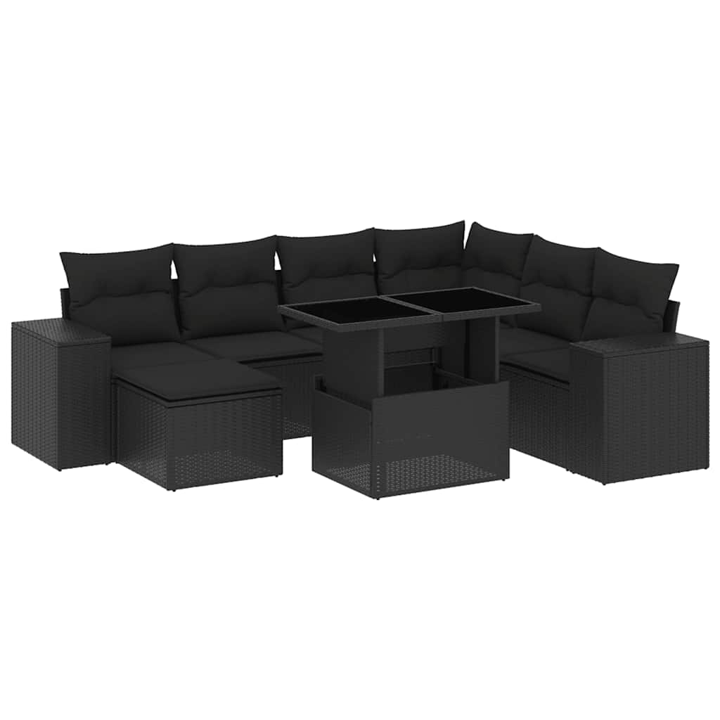Set Divani da Giardino con Cuscini 8 pz Nero in Polyrattan