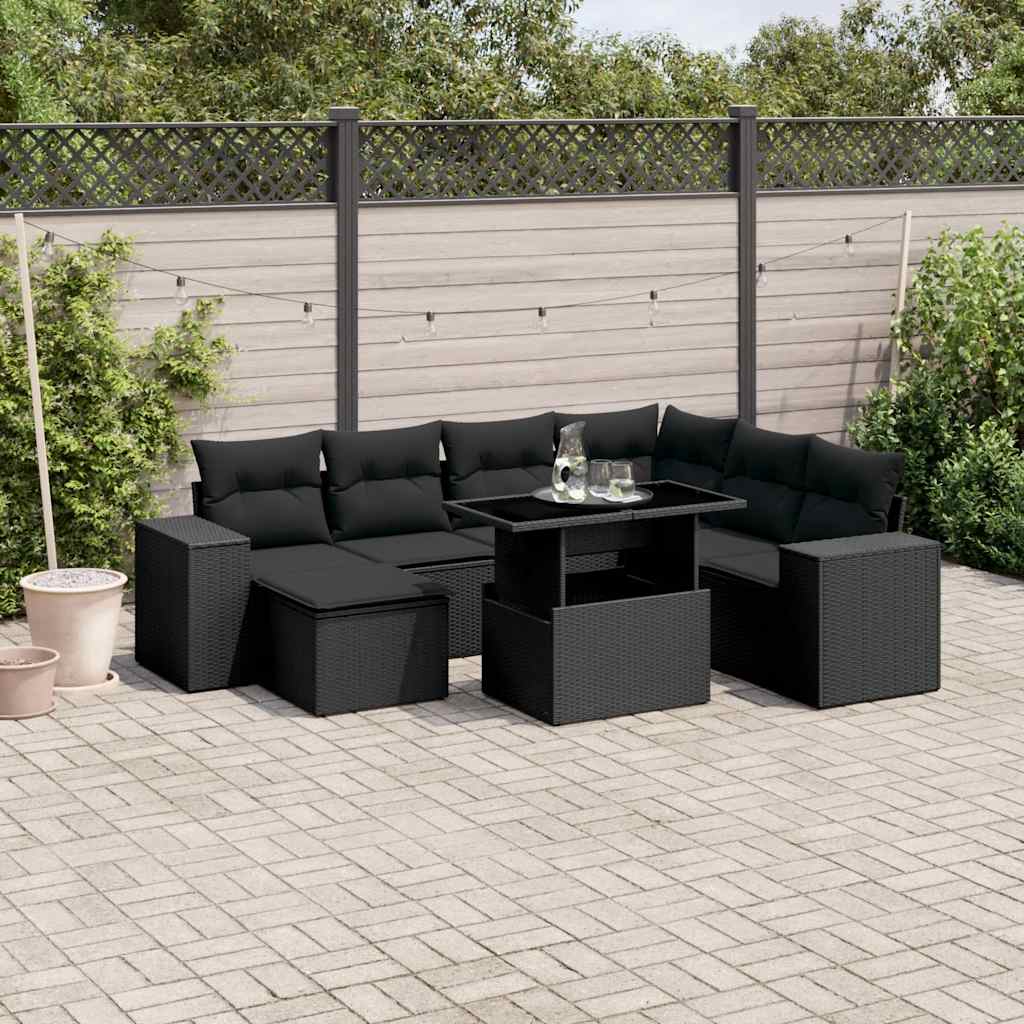Set Divani da Giardino con Cuscini 8 pz Nero in Polyrattan