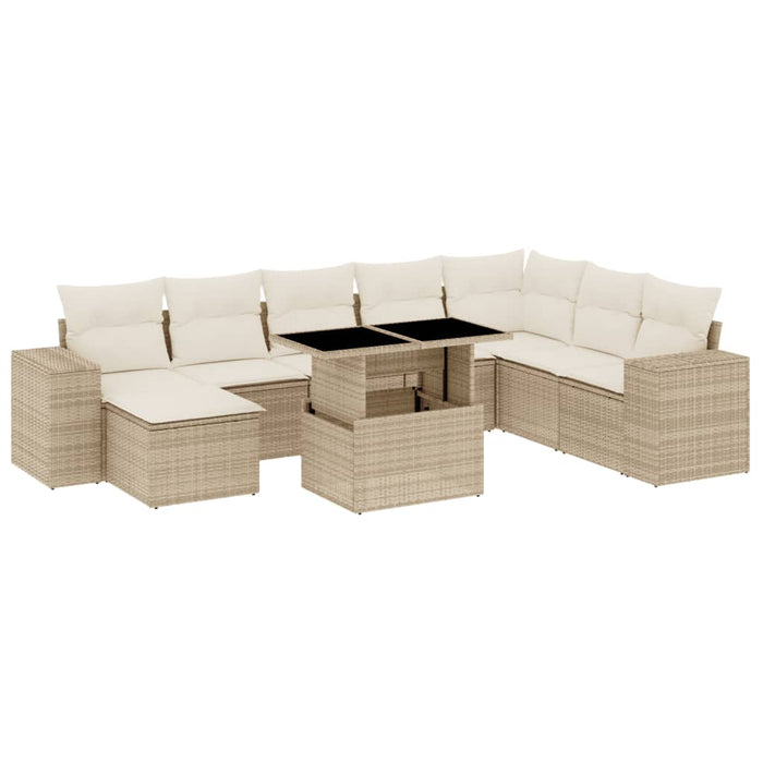 vidaXL Set Divano da Giardino 9 pz con Cuscini Beige in Polyrattan