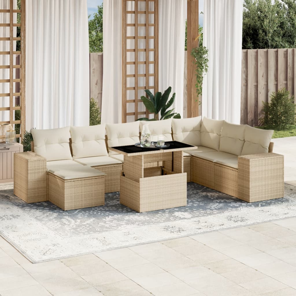 vidaXL Set Divano da Giardino 9 pz con Cuscini Beige in Polyrattan