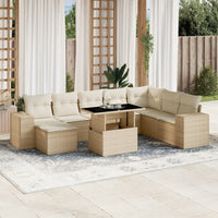vidaXL Set Divano da Giardino 9 pz con Cuscini Beige in Polyrattan