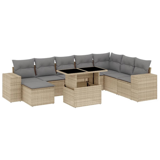 vidaXL Set Divano da Giardino 9 pz con Cuscini Beige in Polyrattan